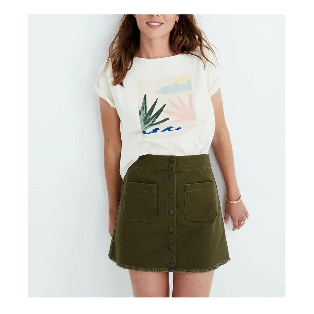 MADEWELL Olive GREEN RAW HEM 4 Mini Utility Skirt Classic Preppy Army